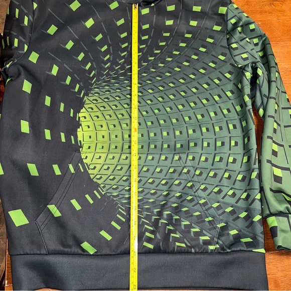 Sa-Shine Geometric Print Hoodie Small Men's Multicolored Green and Black pockets - Picture 5 of 7